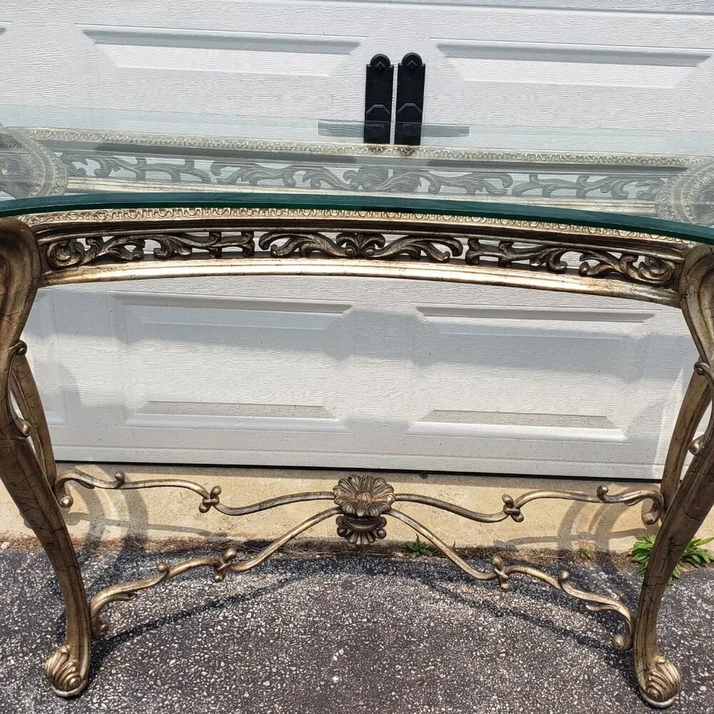 Luxury Console & Mirror Set – Beveled Glass & Gold Leaf Accents Sale: $1550